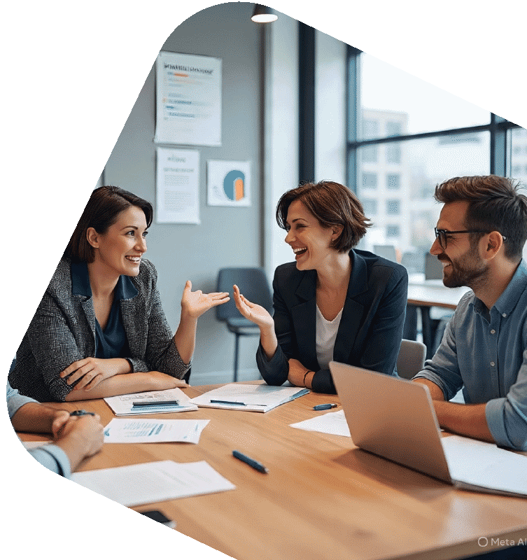 Scene of happy employees in an office