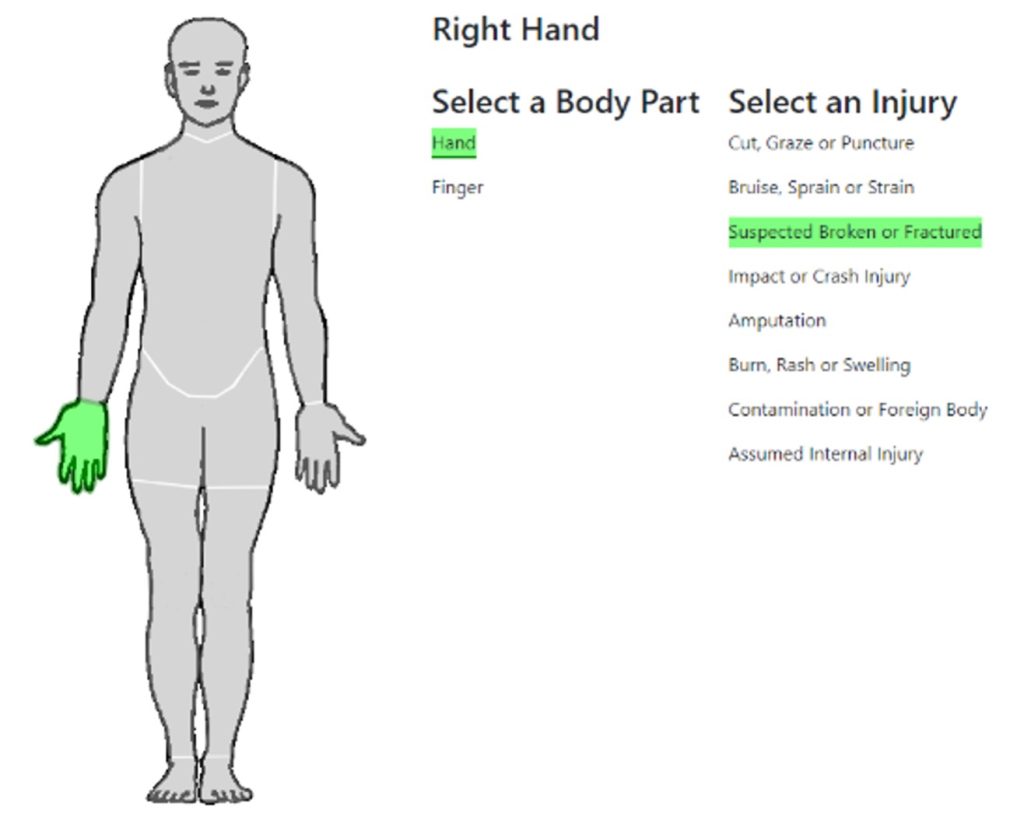 App screen for identifing the body part.